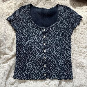 Brandy-melville Women's Navy and Black Shirt